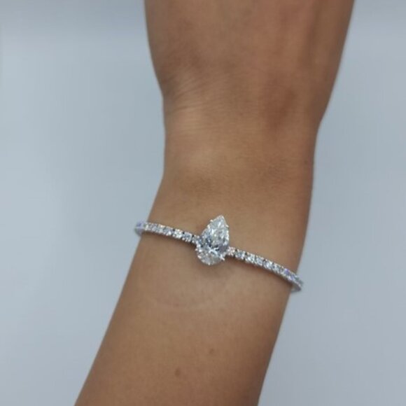 14K Gold 4.25 Ct Lab Grown Diamond Teardrop Tennis Bracelet - Picture 1 of 5